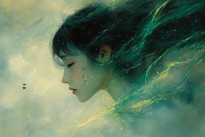 Serene Profile with Emerald Hair