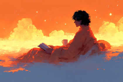 Serene Reader in the Clouds