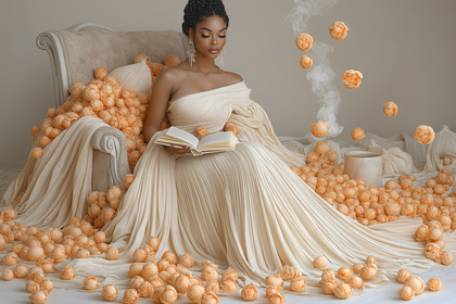 Serene Reading Amidst Peach Roses