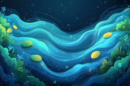 Serene River Scene with Lily Pads