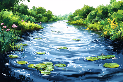 Serene River With Lily Pads