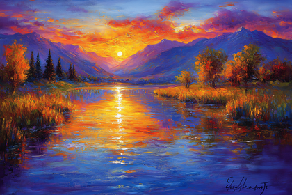 Serene Sunset Lake Landscape