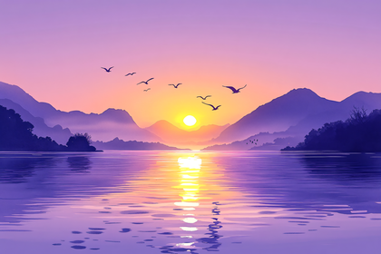 Serene Sunset Over Mountain Lake