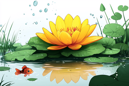Serene Water Lily Pond with Goldfish