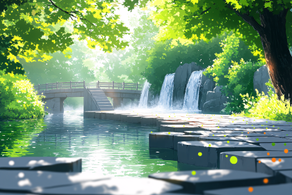 Serene Waterfall Bridge