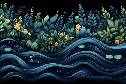 Serene Waterscape with Lush Flora
