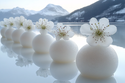 Serene White Flowers on Spherical Bases