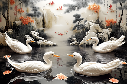 Serene White Swans In Pond
