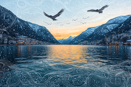Serene Winter Lake at Sunset