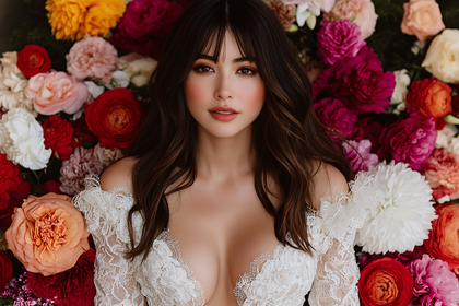 Serene Woman Adorned with Floral Cascade