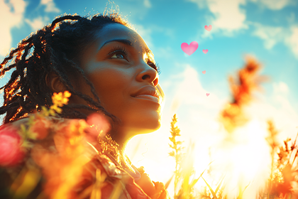 Serene Woman and Blooming Flowers