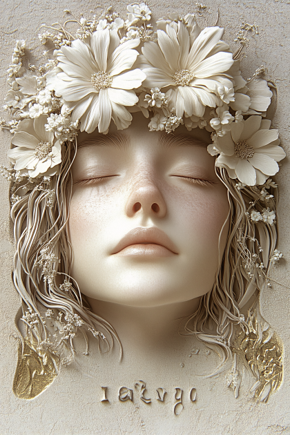 Serene Woman Bas-Relief with Floral Crown