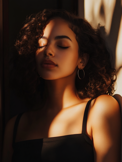 Serene Woman Bathed in Golden Light