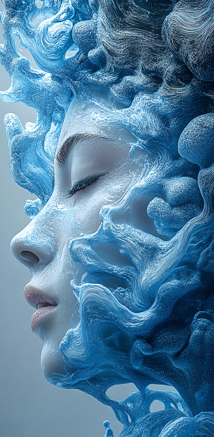 Serene Woman Emerging from Blue Waves