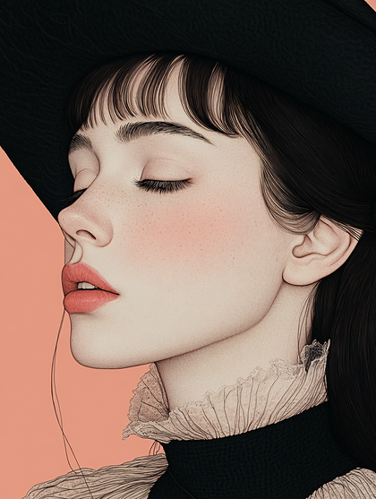 Serene Woman In Black Hat Illustration