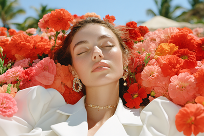 Serene Woman in Floral Bliss