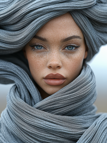 Serene Woman in Grey Wrap