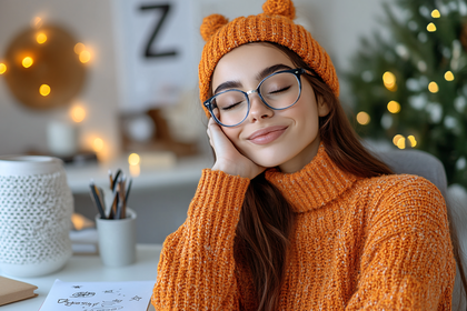 Serene Woman in Orange Knitwear