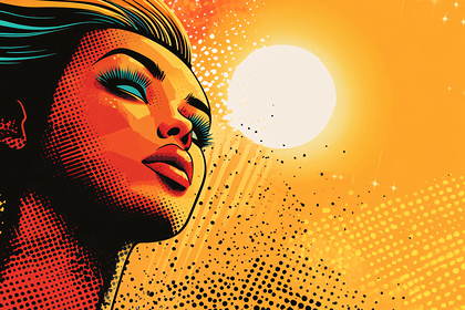 Serene Woman in Pop Art Style Gazing at Sunlight