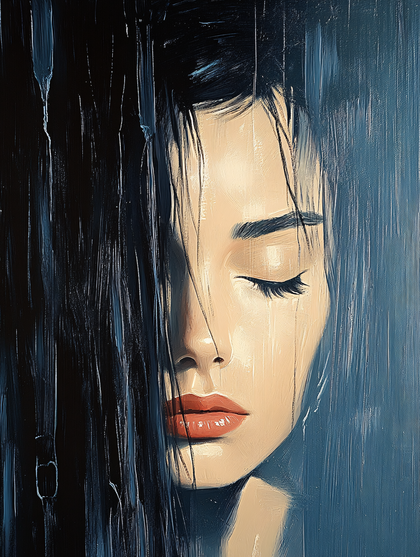 Serene Woman In Rain