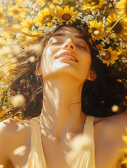 Serene Woman in Sunflower Crown