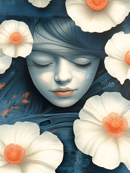 Serene Woman In White Flowers