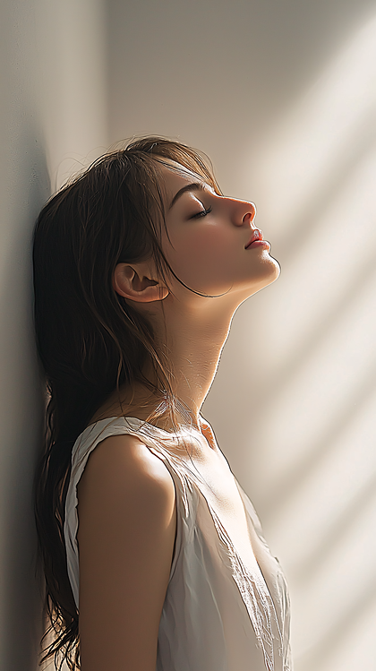 Serene Woman Leaning Against Wall