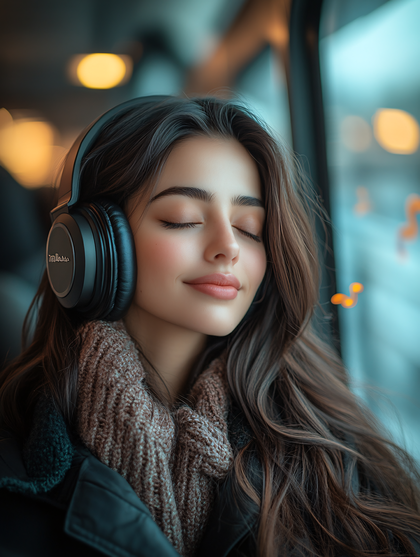 Serene Woman Listening To Music