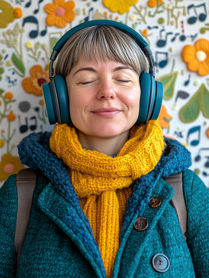 Serene Woman Listening To Music