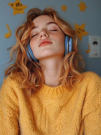 Serene Woman Listening to Music