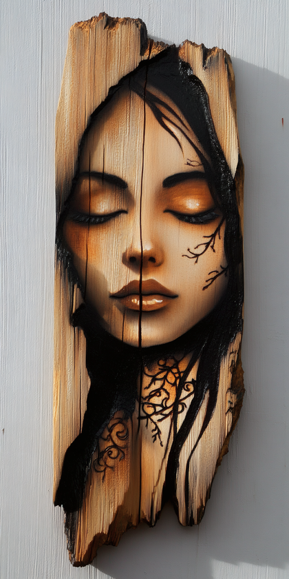 Serene Woman on Wood Art