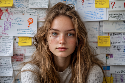 Serene Woman Portrait Against Idea Board