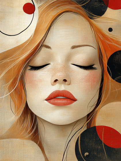 Serene Woman Portrait with Abstract Circles