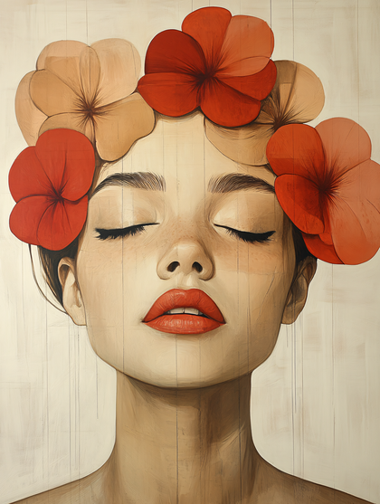 Serene Woman Portrait with Floral Adornment