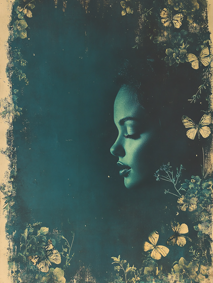 Serene Woman Profile with Floral Frame