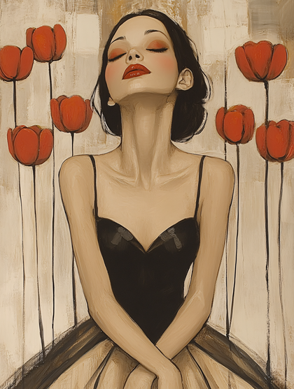 Serene Woman Surrounded By Tulips