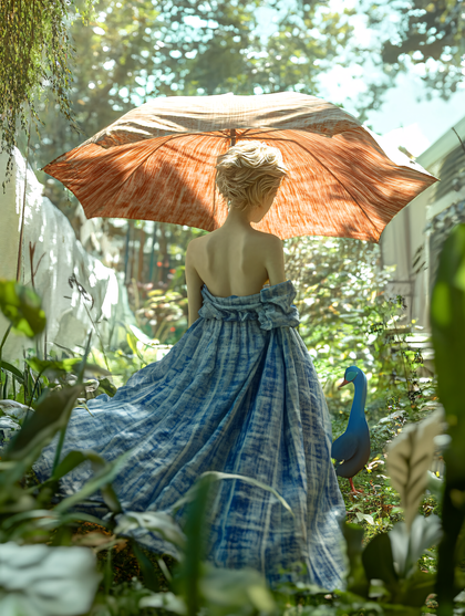 Serene Woman Under Parasol In Secret Garden