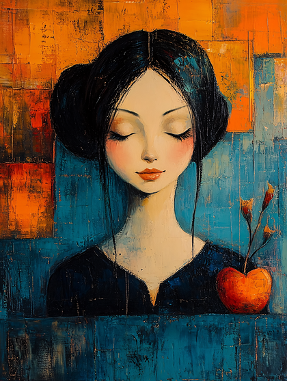 Serene Woman with Apple and Flowers
