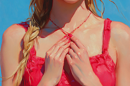 Serene Woman with Braided Hair Adjusting Necklace