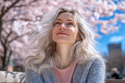 Serene Woman with Feathery Accents