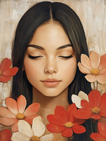 Serene Woman with Floral Adornment
