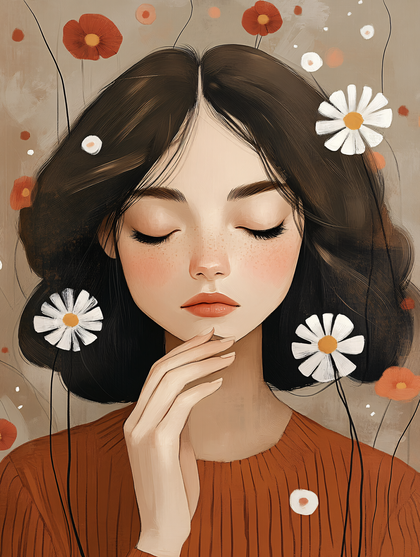 Serene Woman with Flowers
