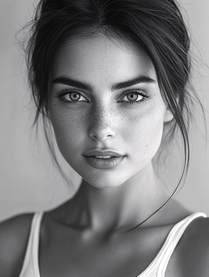 Serene Woman with Freckles Portrait