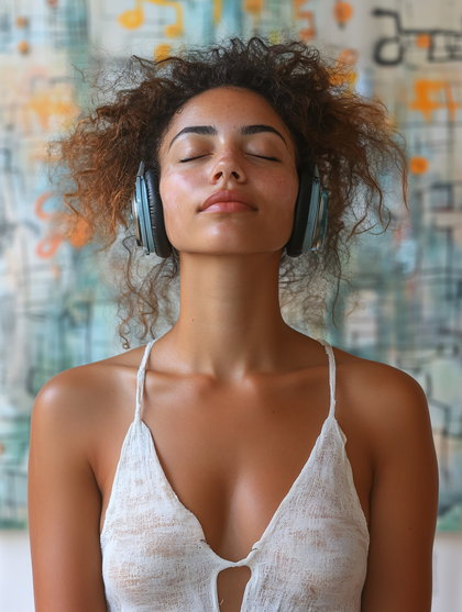 Serene Woman with Headphones Meditating