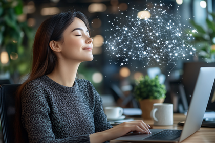 Serene Woman with Network Visualization