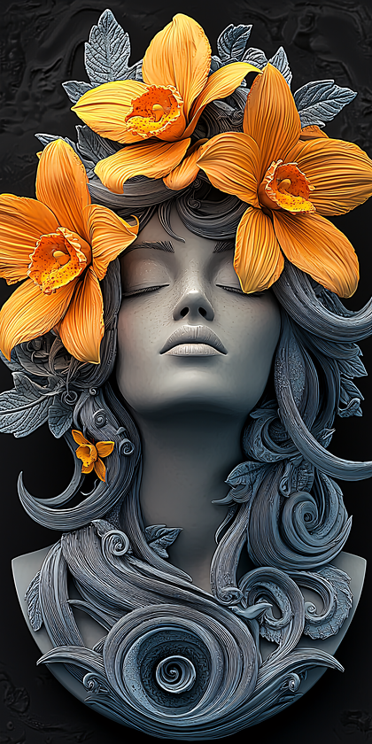 Serene Woman with Orange Orchids