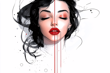 Serene Woman with Red Lips