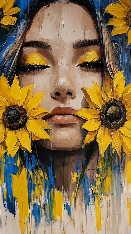 Serene Woman with Sunflowers