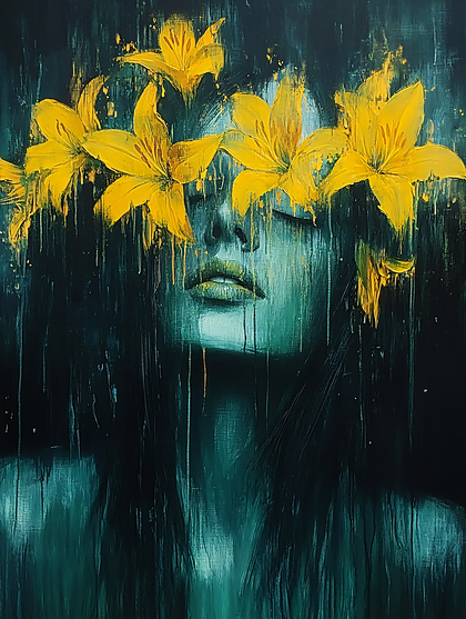 Serene Woman with Yellow Lilies
