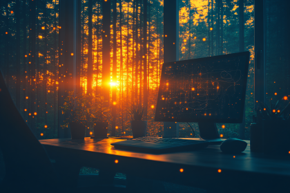 Serene Workspace with Forest View